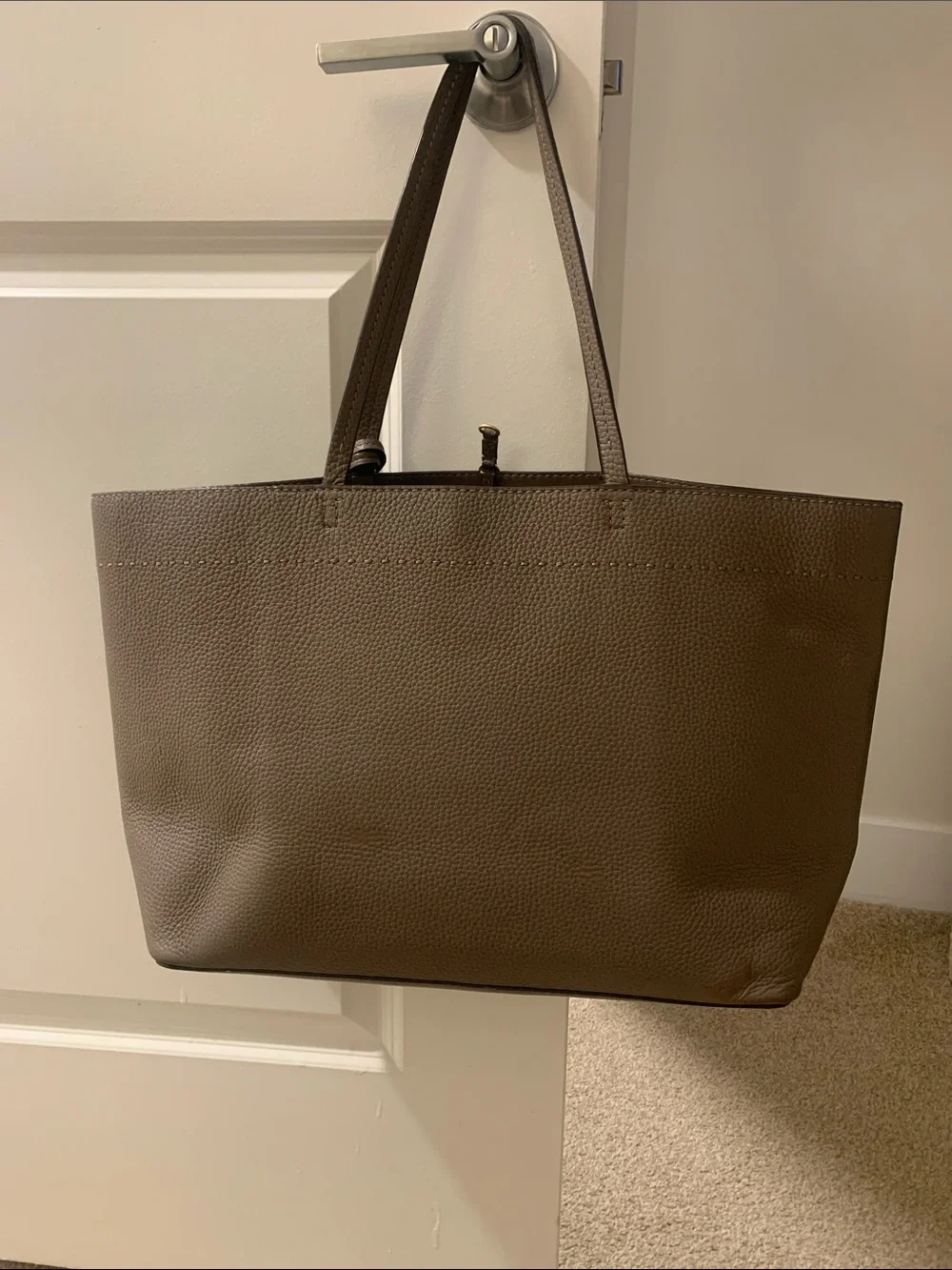 Tory Burch Pebbled Leather Tote in Taupe